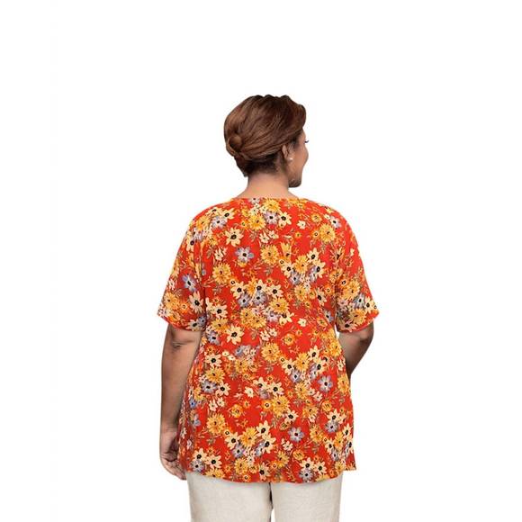 NEW ON THE PLUS SIDE printed square neck tunic - plus in red ground floral - Picture 3 of 3